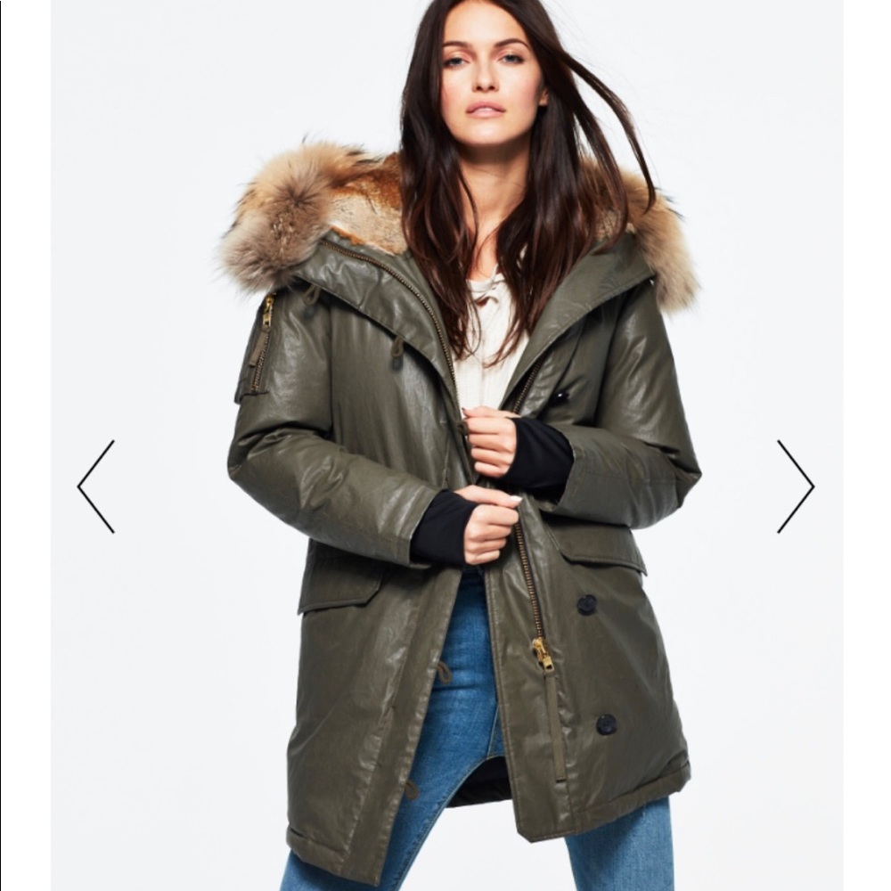 SAM. DARK Green Parka with Fur-Trim Hood and Front Pockets